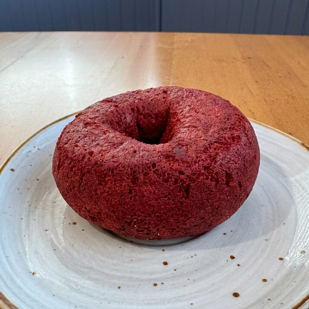 Red velvet donut with vivid deep red color